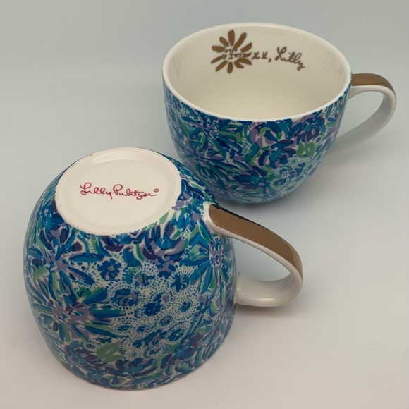 Lilly Pulitzer Ceramic Blue/Green/Purple Hand Painted Coffee or Tea Mug Set NWT - Picture 3 of 5